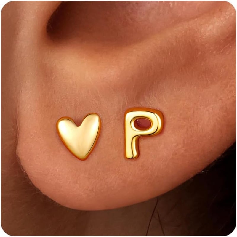 JIAOGE Valentines Day Gifts for Kids Teen Girl Jewelry - 2 Pairs S925 Sterling Silver Post Gold/Rose Gold Heart Initial Stud Earrings for Girls Teen Girl Gifts Hypoallergenic Earring for Women Jewelry - Image 1